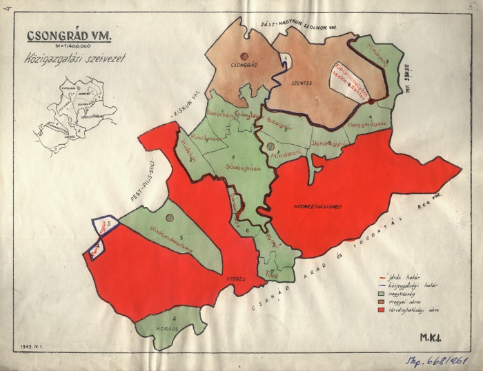 Csongrád vármegye: közigazgatási szervezet, 1943, Néprajzi Múzeum; Tkp 668