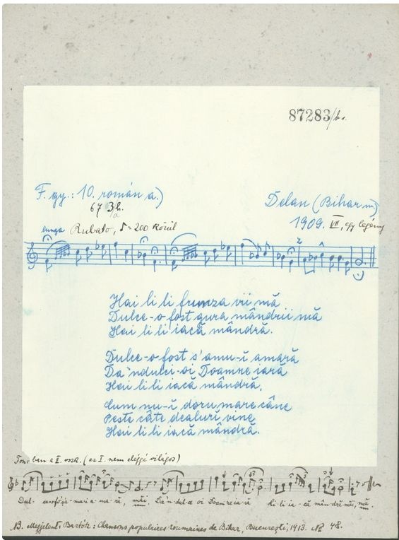 Támlap az 1909-es Bihar megyei Bartók-gyűjtéséből: NM H 673a