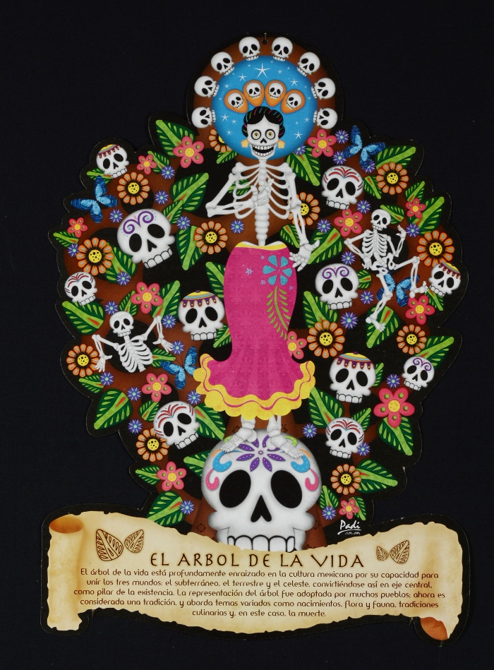 Halottak napi dísz, a mexikói életfa ábrázolások jelentését magyarázó szöveggel Xalapa, 2011 NM 2016.3.158 Fotó: Kerék Eszter
