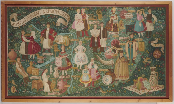 Image from the traveling exhibition 'Ismerd meg és alkosd újra!'. Caption: folk art of Hungary 1955, painting by István Pekáry, Museum of Ethnography